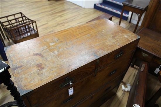 A 19th century brass bound teak military chest, W,3ft 3in.